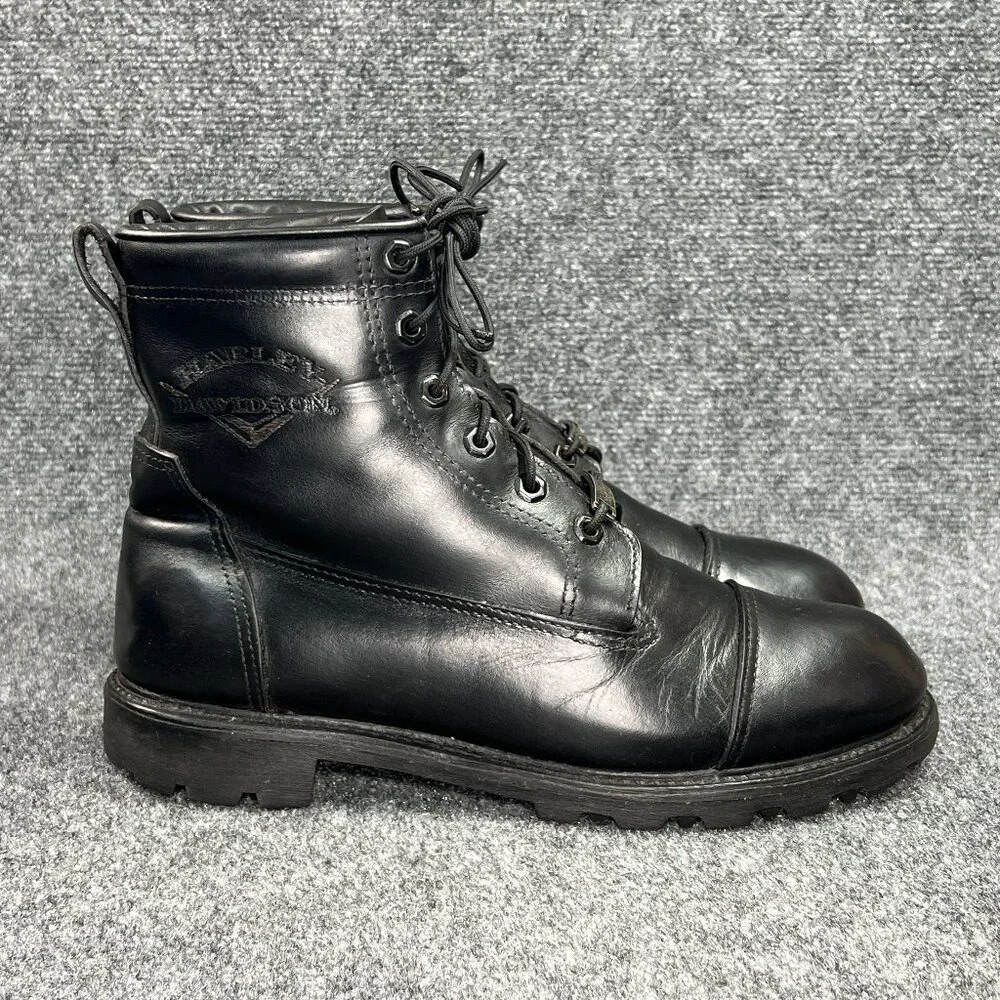 Harley Davidson Motorcycle Boots Mens Size 10 Black Leather Vintage Cap Toe Moto